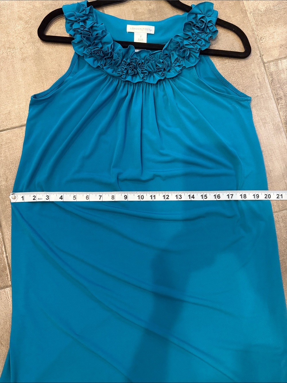 London Times Teal Ruffled-Neck Sleeveless Mini Dress - Picture 8 of 9